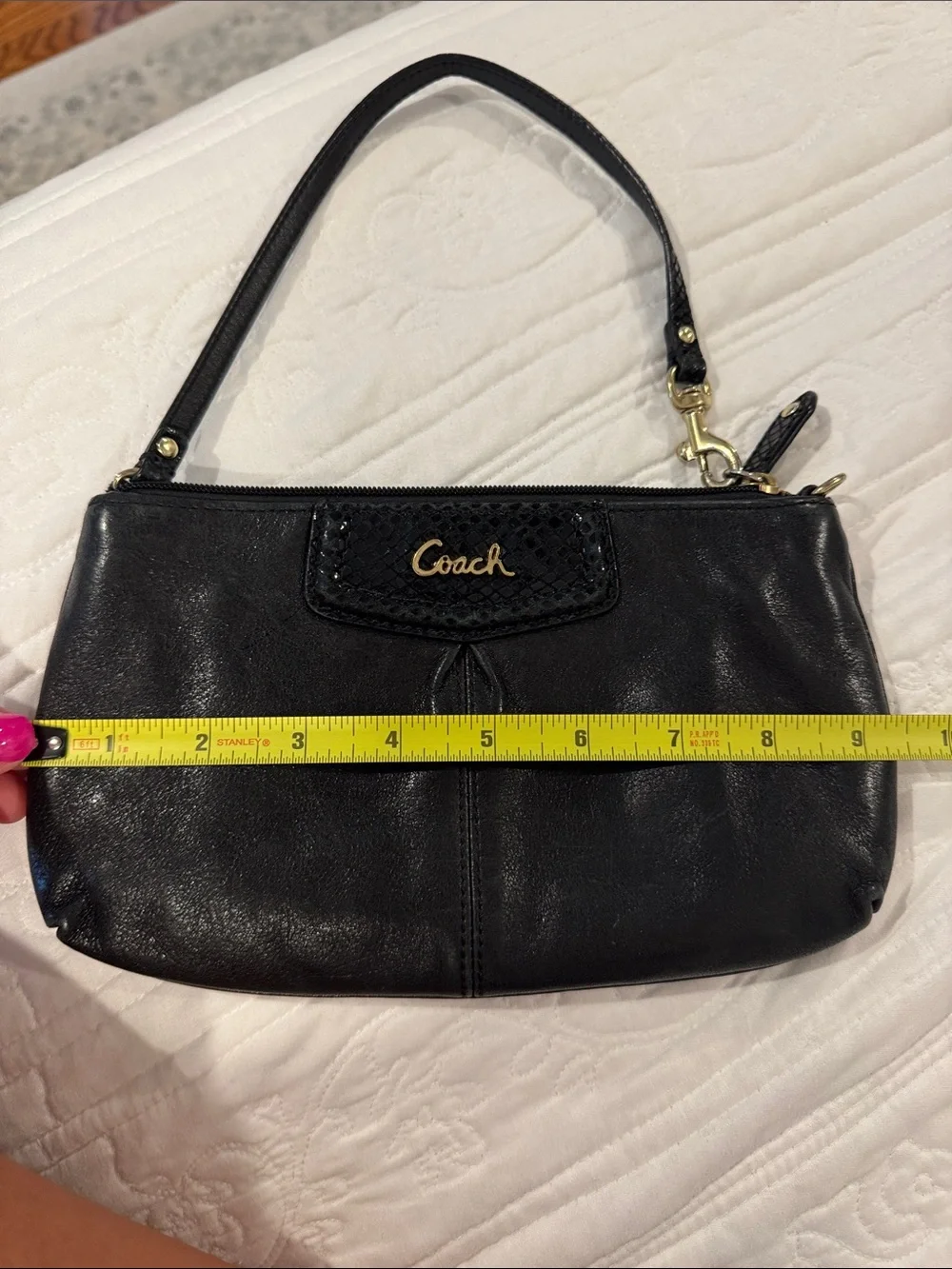 Vintage Coach Black Leather Wristlet with Gold Logo